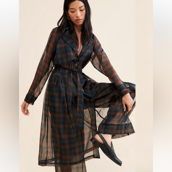 Anthropologie Jackets & Blazers - Anthropolgie Porridge Sheer Plaid Trench Coat Size M